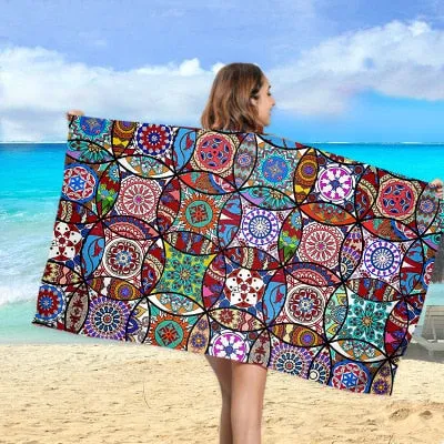 Print Quick Drying Beach Towel To Keep Warm Outdoor Sport Surf  Towels  Swimming Pool Chair Cover Up Blanket Yoga Mat