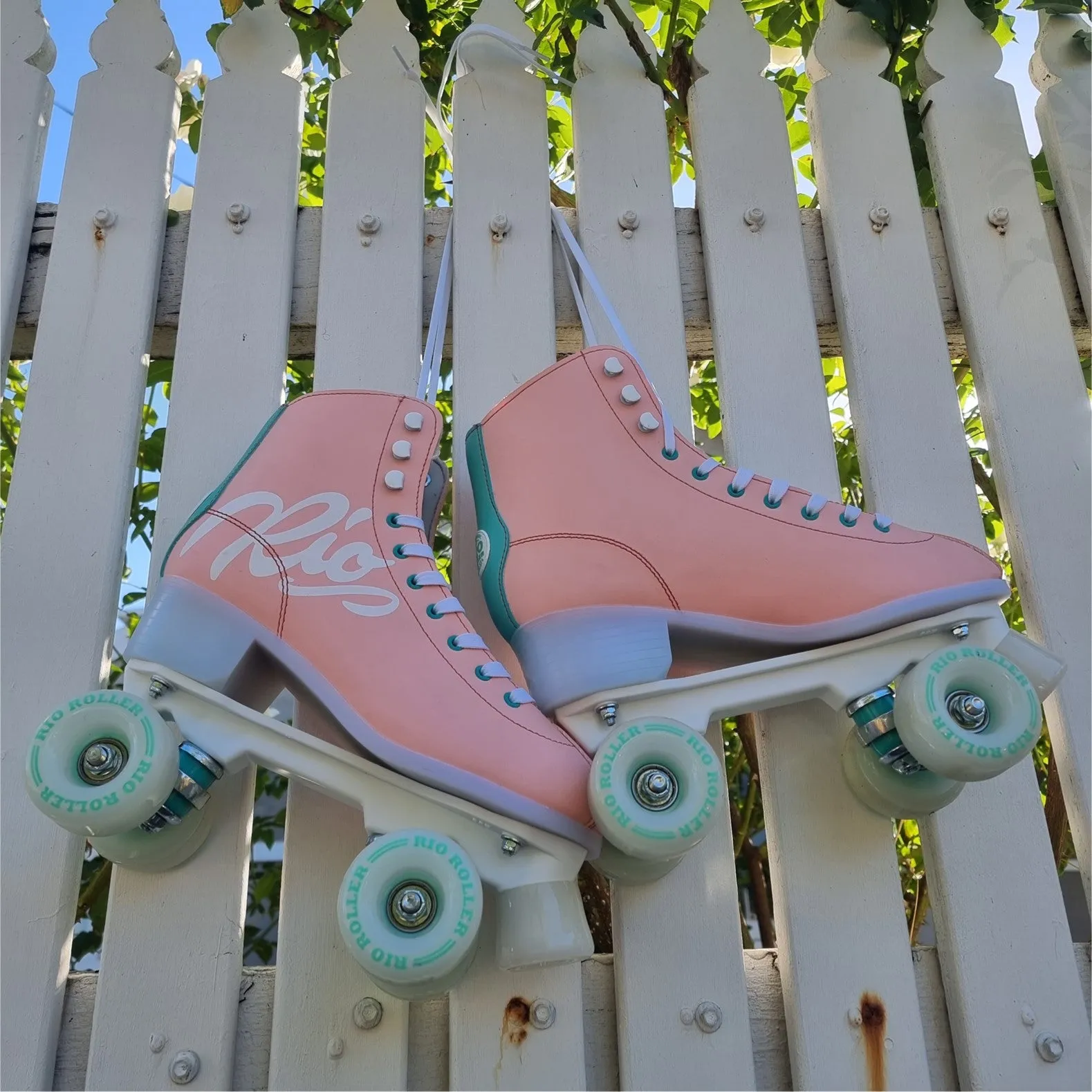 Rio Roller Script Peach and Green Roller Skates