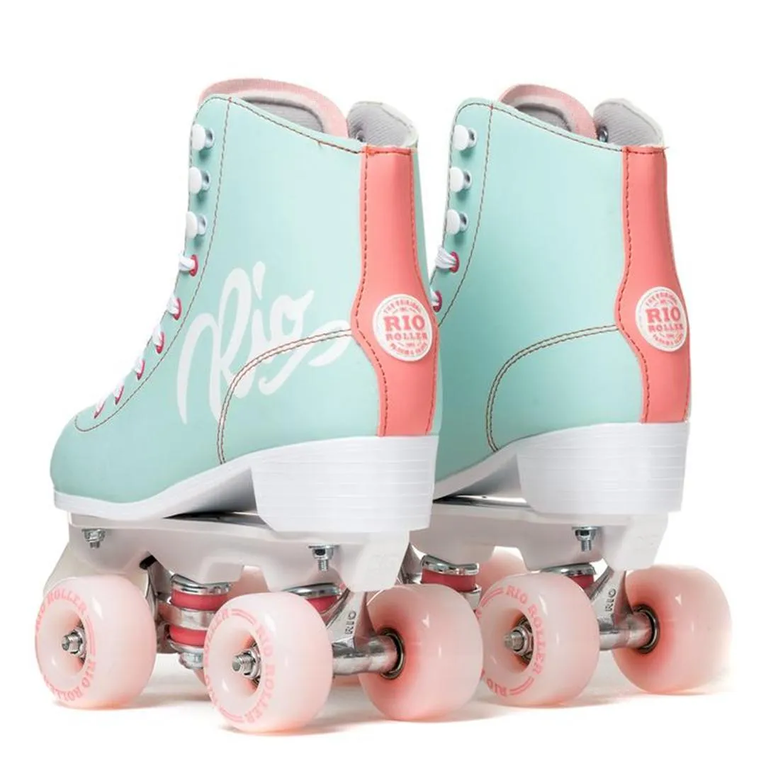 Rio Roller Script Teal and Coral Roller Skates