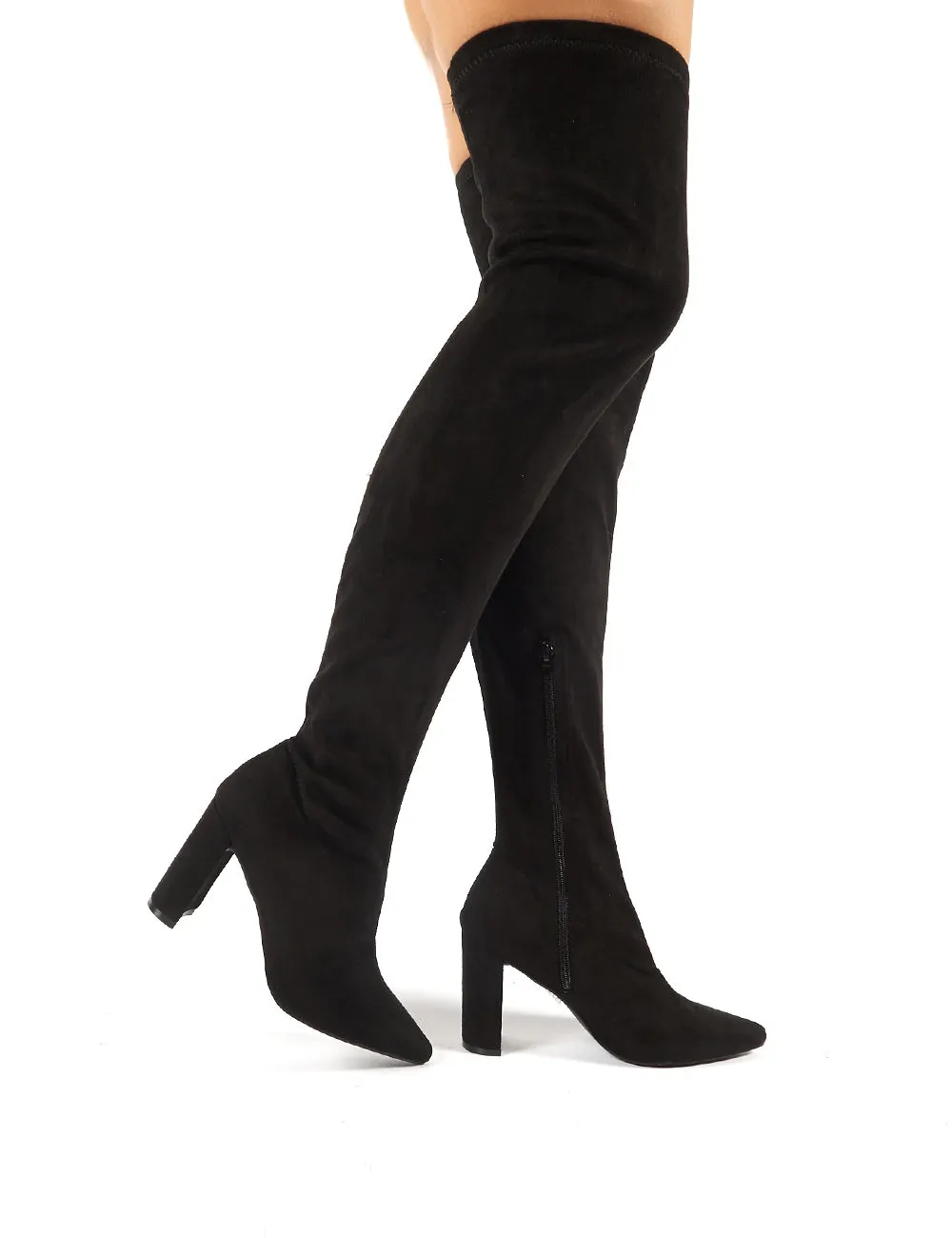 Scorch Black Faux Suede Over the Knee Heeled Boots