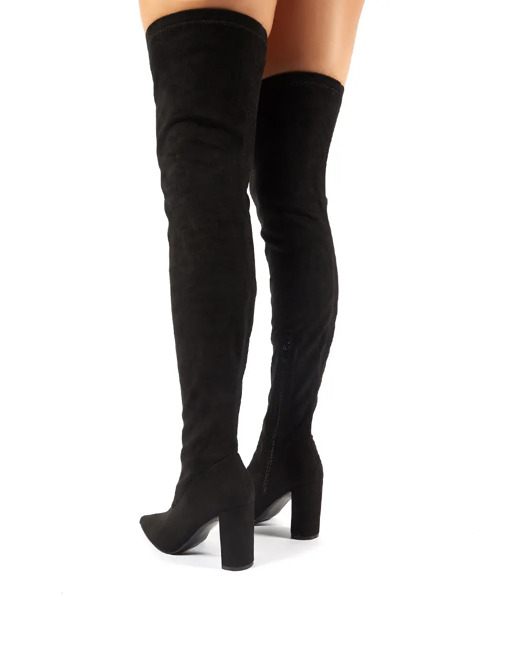 Scorch Black Faux Suede Over the Knee Heeled Boots