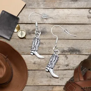 Silver Cowboy Boots Dangle Earrings - #7498