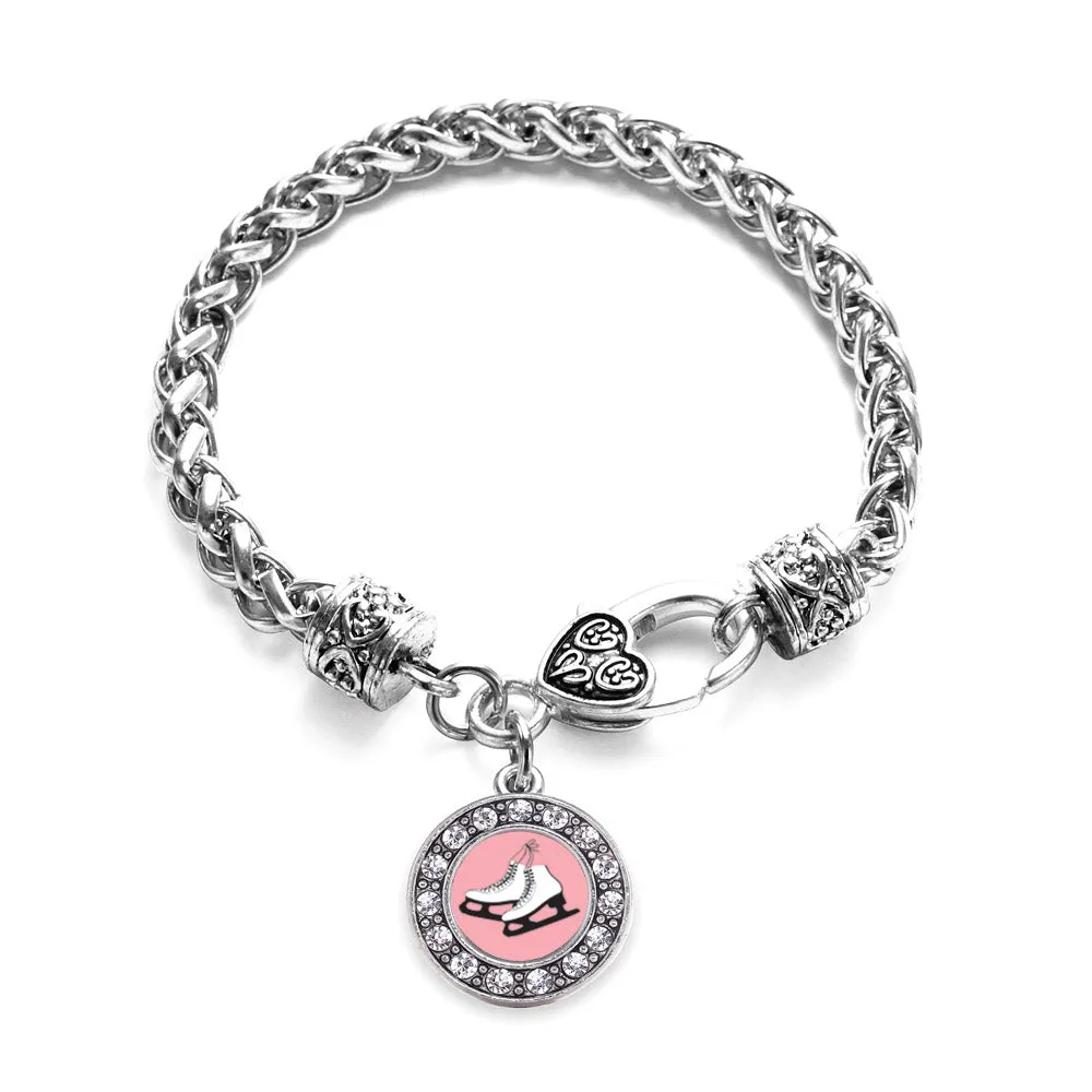 Silver Figure Skates Circle Charm Braided Bracelet