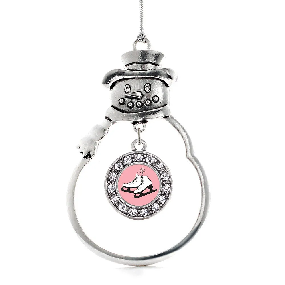 Silver Figure Skates Circle Charm Snowman Ornament