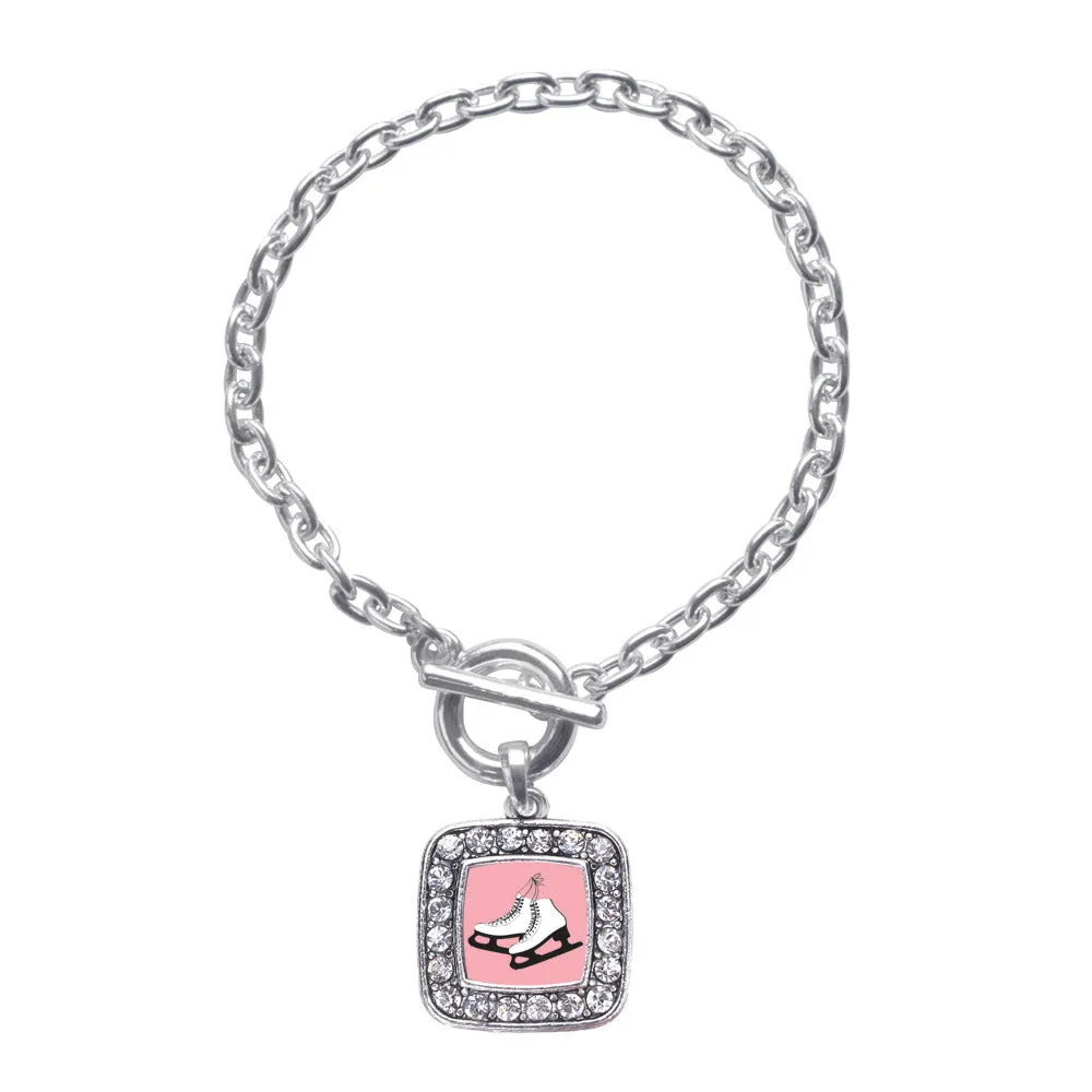 Silver Figure Skates Square Charm Toggle Bracelet