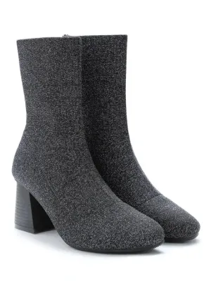 Silver Glitter Stretchy Sock Mid Calf Boots