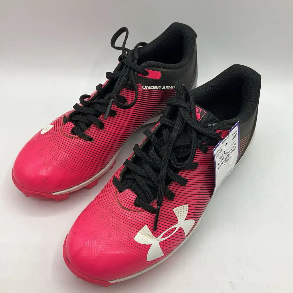 Size 3Y: Under Armor Pink/Black Lace-Up Baseball Cleats