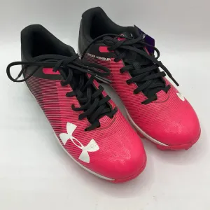 Size 3Y: Under Armor Pink/Black Lace-Up Baseball Cleats