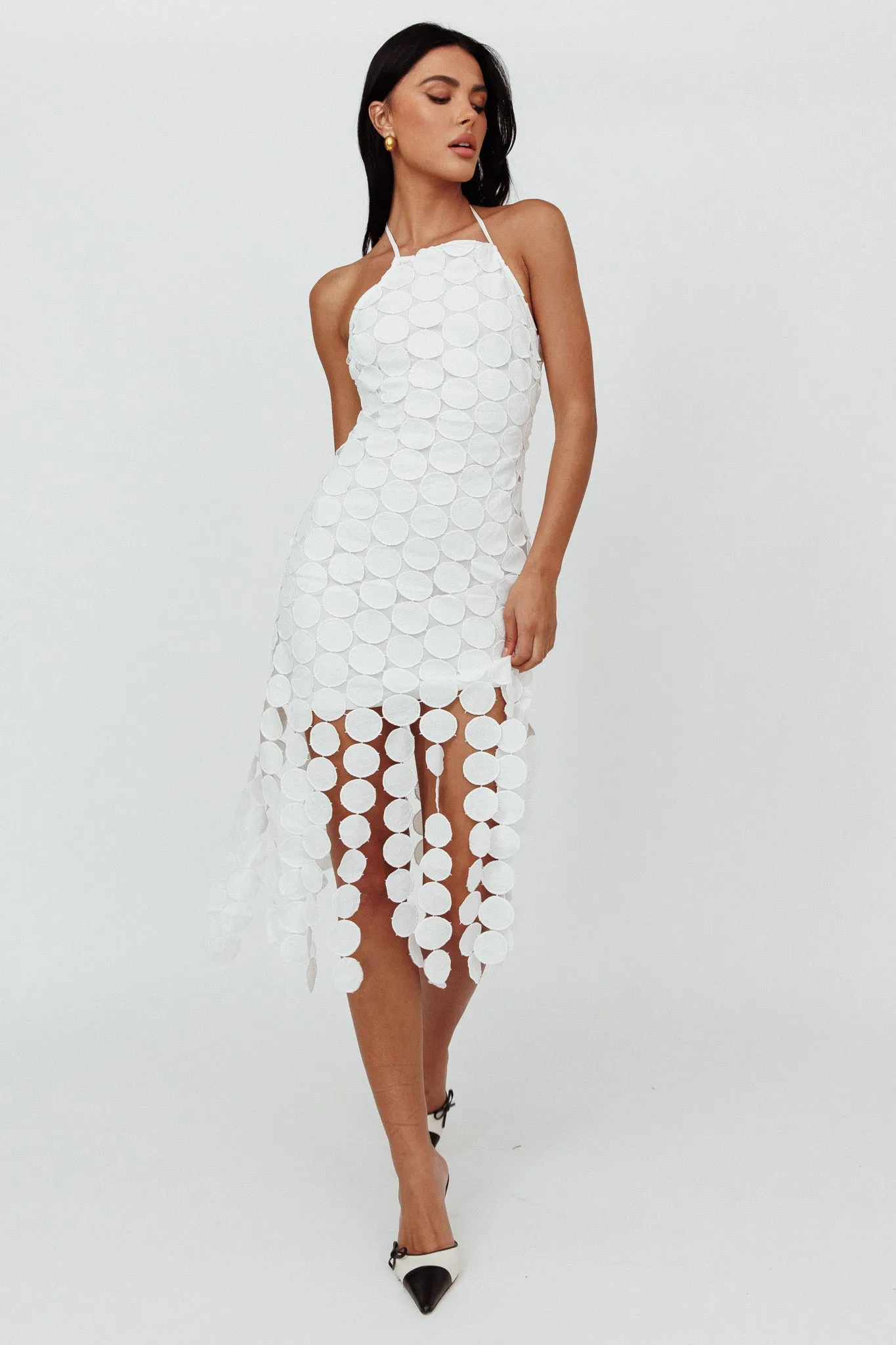 Taking Chances Halterneck Circle Mini Dress White