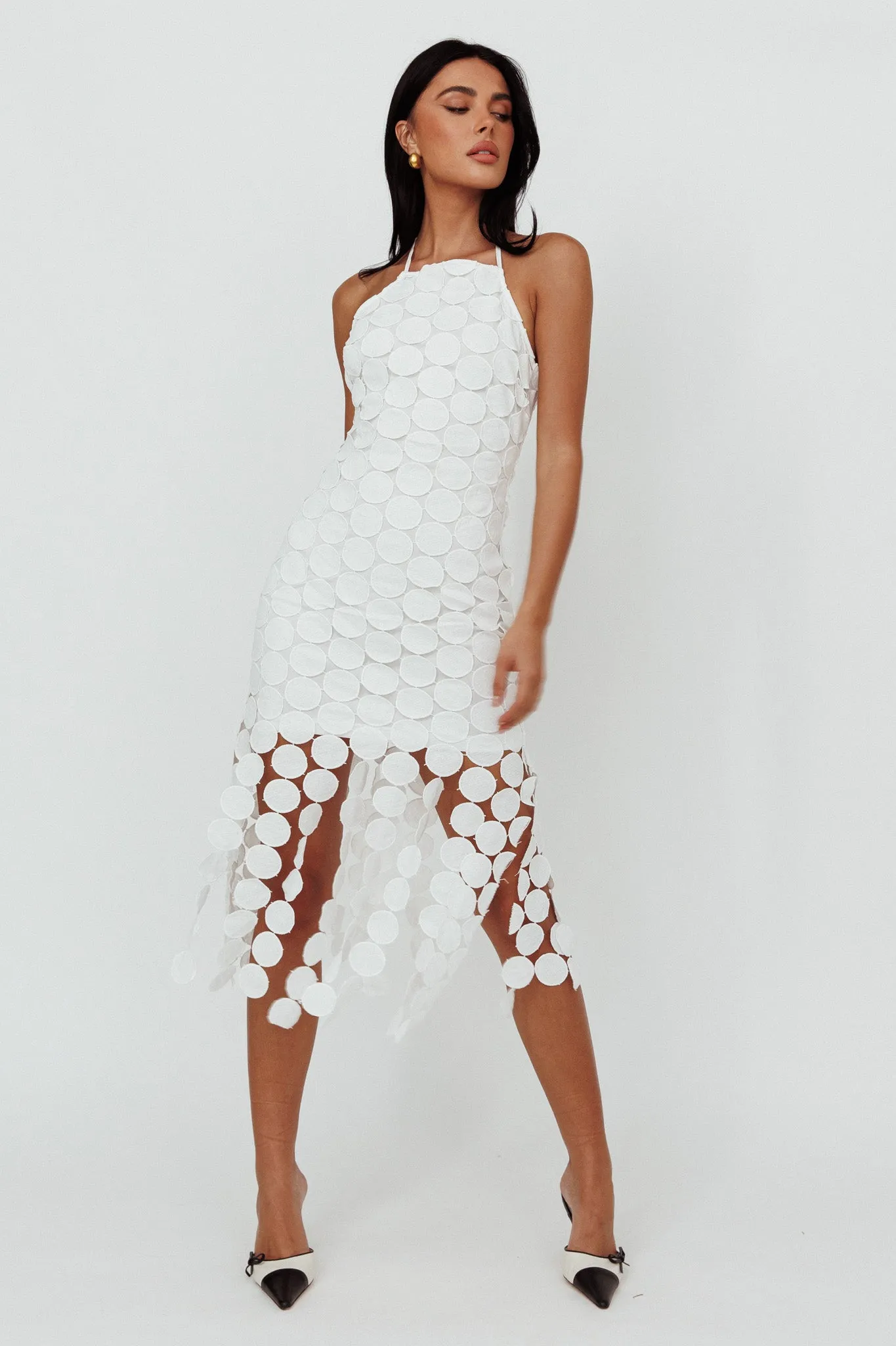 Taking Chances Halterneck Circle Mini Dress White