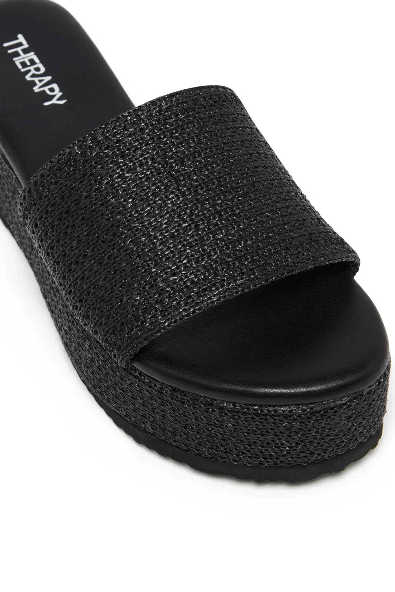 THERAPY Avery Flatform Sandal Raffia Black