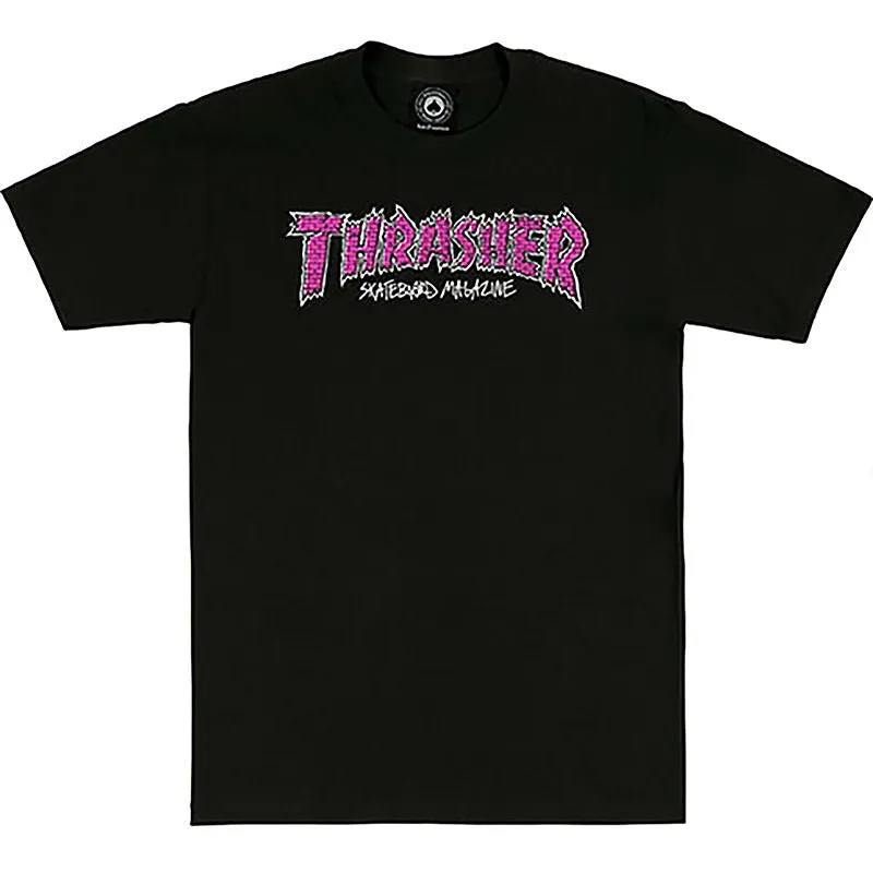 Thrasher Skateboard Magazine BRICK FOREST PINK Short Sleeve T-Shirts