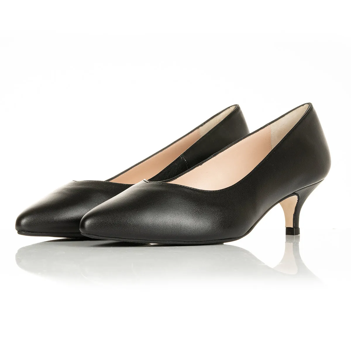 Tilda Extra-Wide Fit Kitten Heels - Black Leather