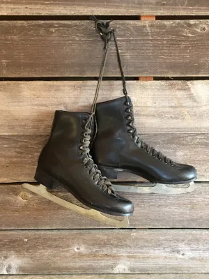 Vintage Black Leather Mens Figure Skates