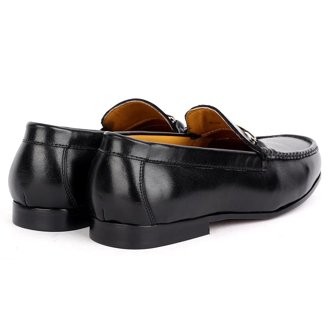 Weston Magnificent Leather Gold Designed Loafers Shoe - Black