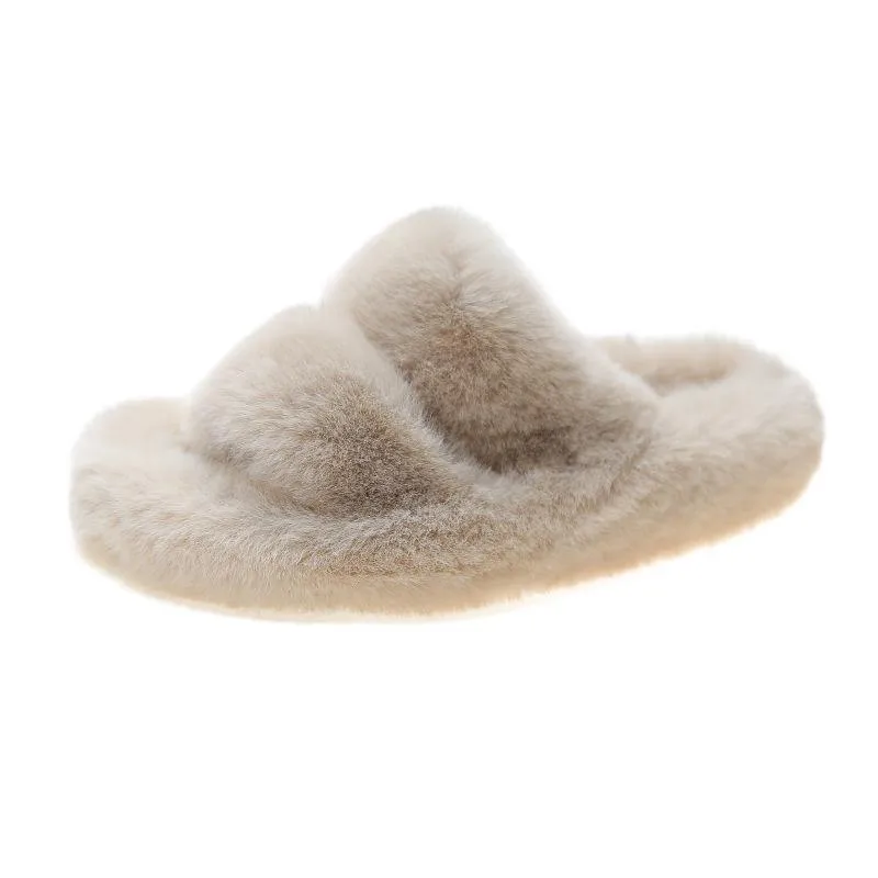 Winter Double Strap Fluffy Slippers