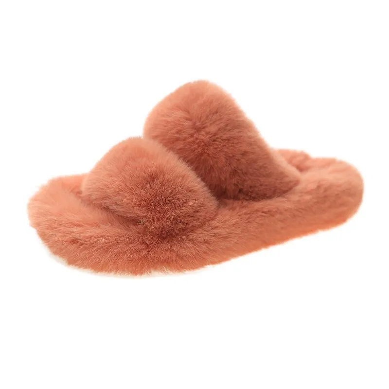 Winter Double Strap Fluffy Slippers