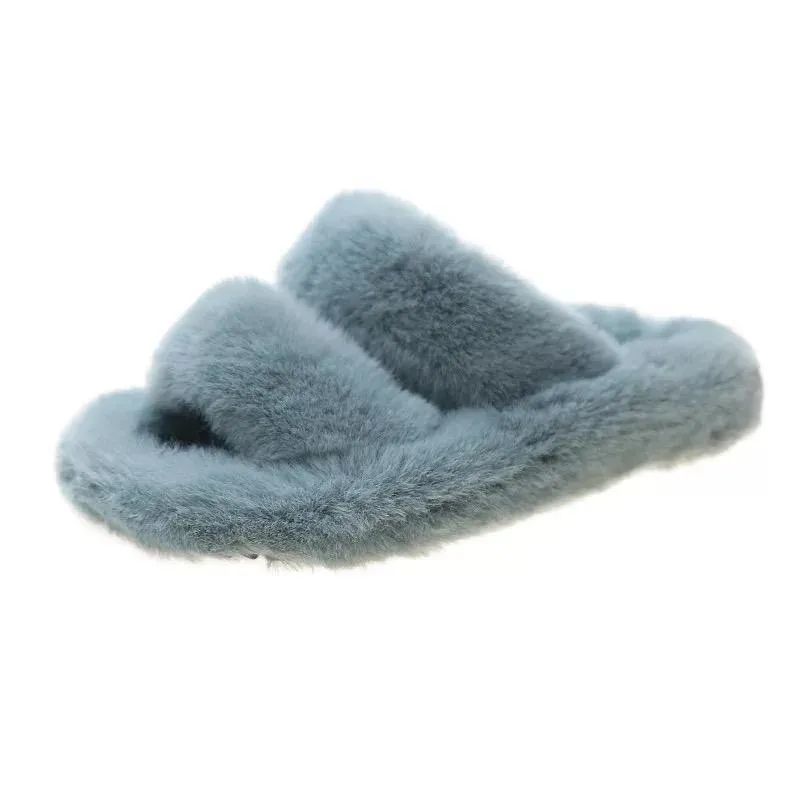 Winter Double Strap Fluffy Slippers