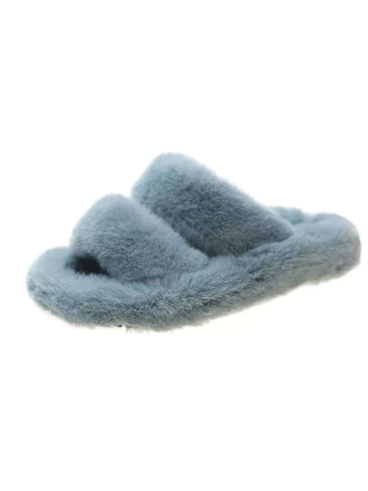 Winter Double Strap Fluffy Slippers