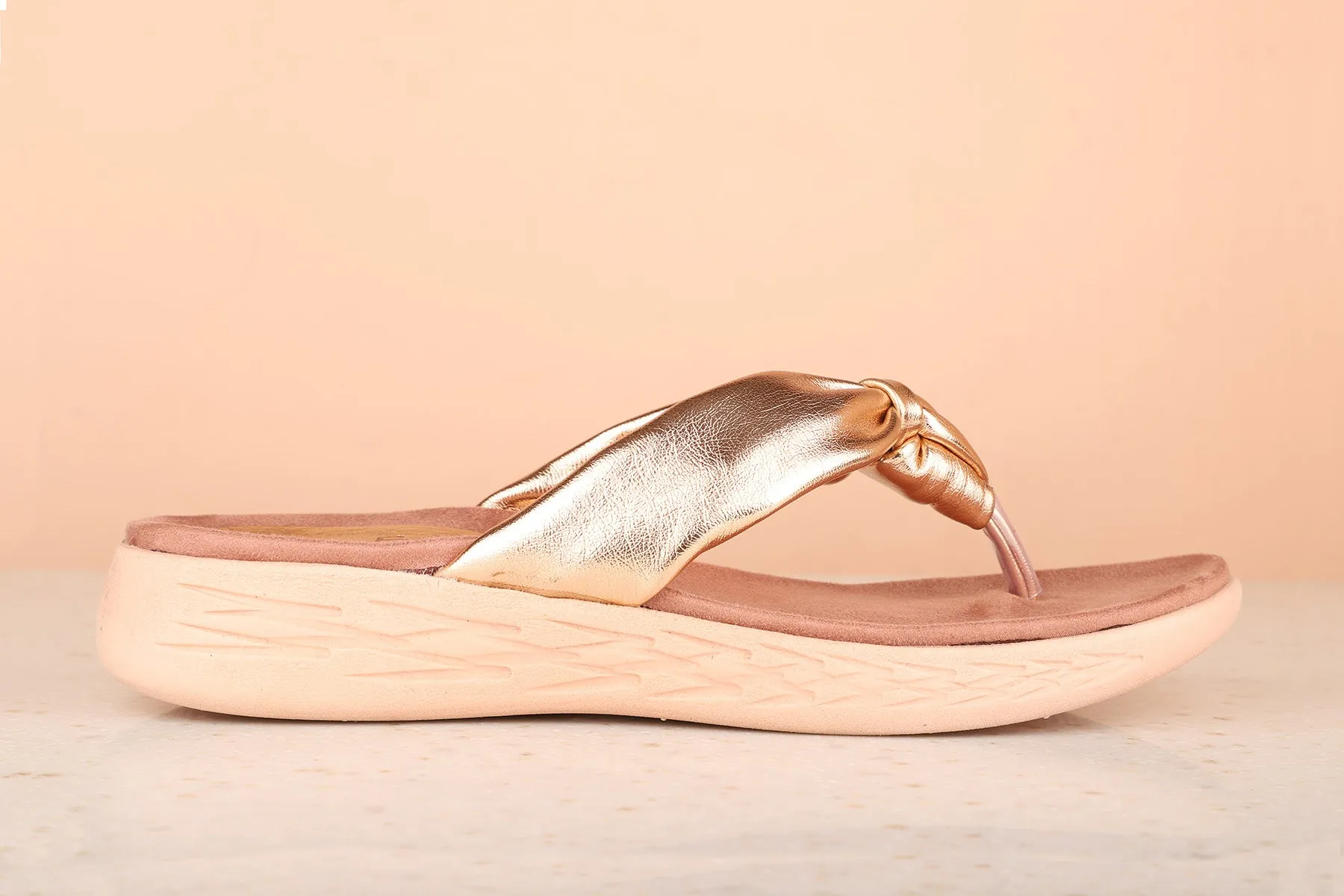 Women Rose Gold Embelished Comfort Sandals