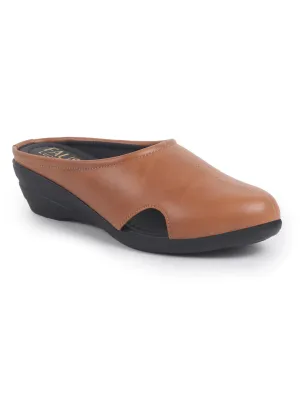 Women Tan Back Open Flatform Formal Slip On Mules Clogs Outings|All Day Comfort|Office Shoes