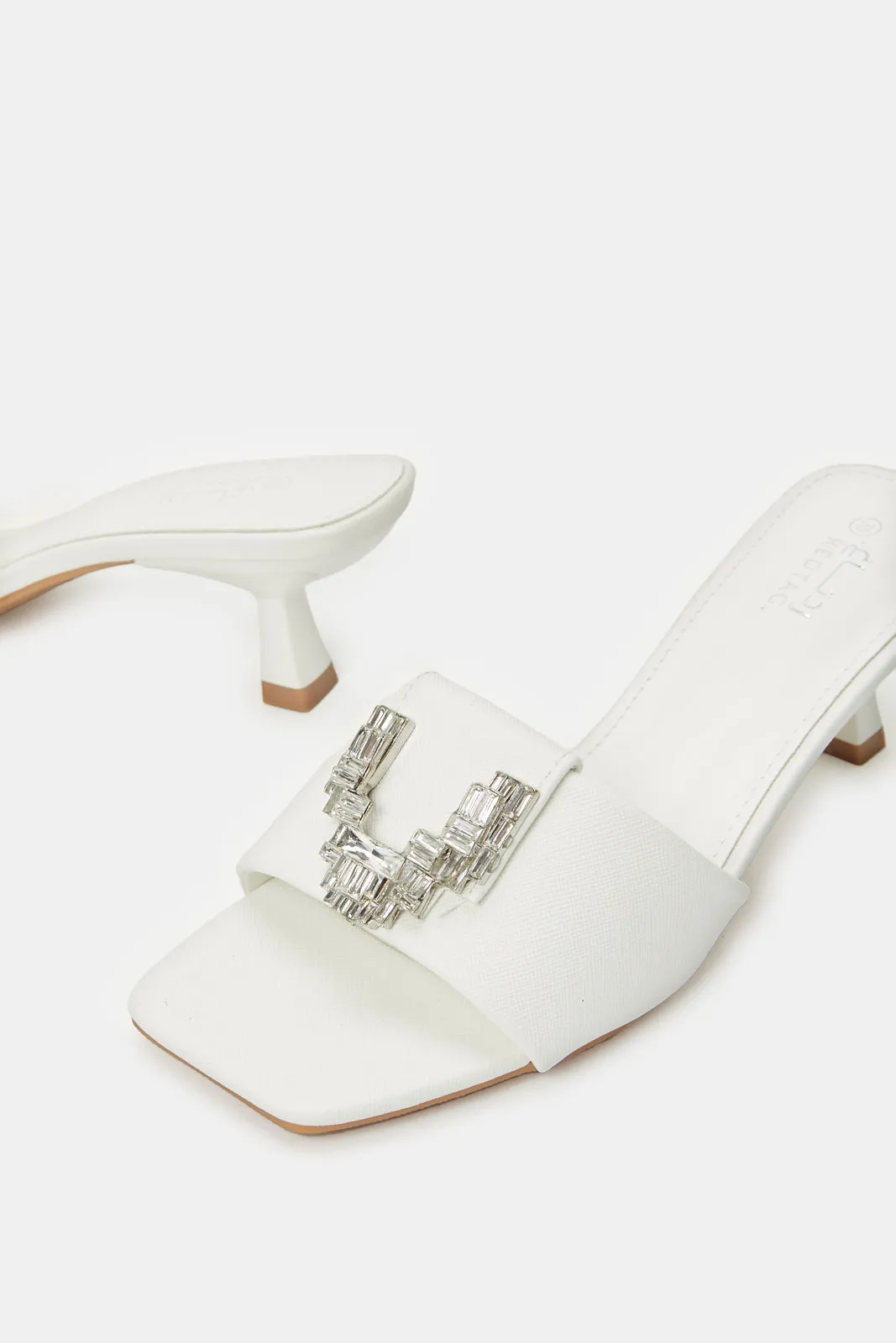 Women White Embellished Mule