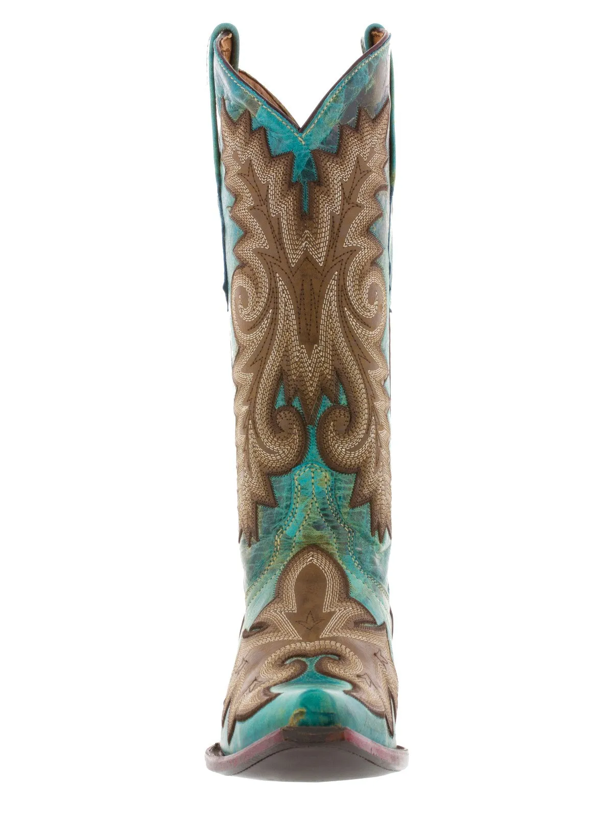 Women's Ancona Turquoise Overlay Leather Cowgirl Boots Snip Toe