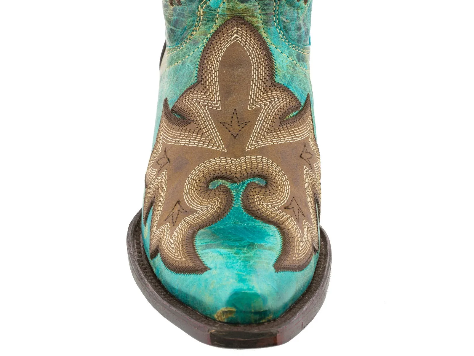 Women's Ancona Turquoise Overlay Leather Cowgirl Boots Snip Toe