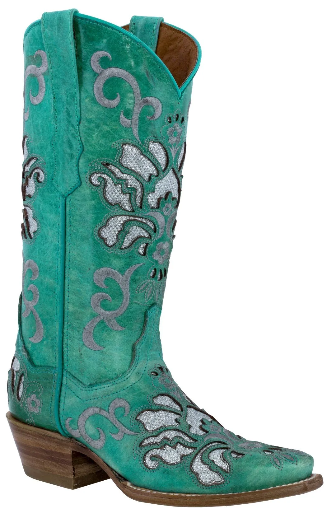 Women's Arabe Turquoise Inlay Fashion Leather Cowgirl Boots - Snip Toe