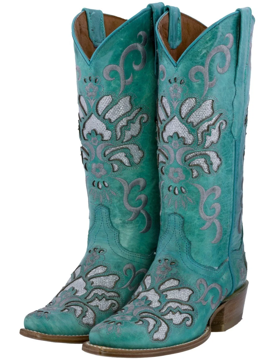 Women's Arabe Turquoise Inlay Fashion Leather Cowgirl Boots - Snip Toe