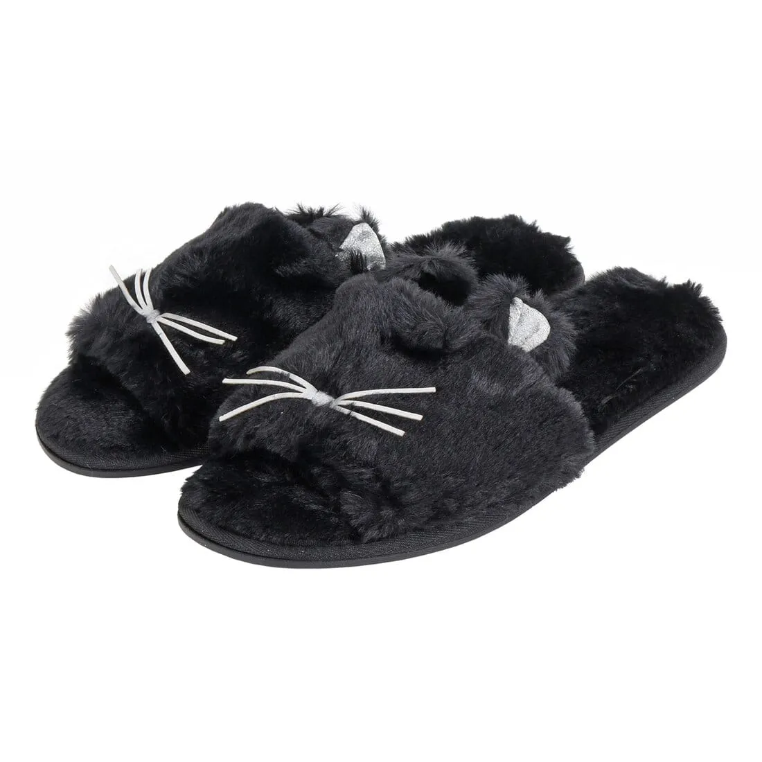 Womens Sliders Kitty Cat Faux Fur Slippers Non-Slip