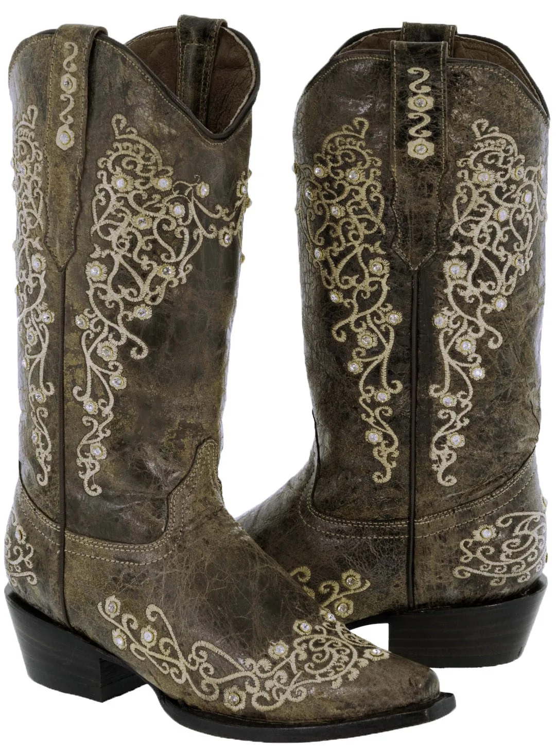 Womens Stella Brown Leather Western Boots - Snip Toe